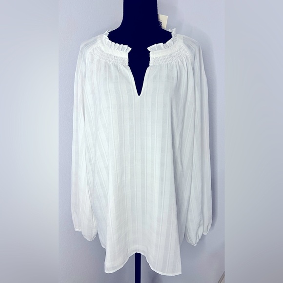Anne Klein Tops - Anne Klein Feminine Classic Long Sleeve Flowy White Blouse Sheer Detail Size XL